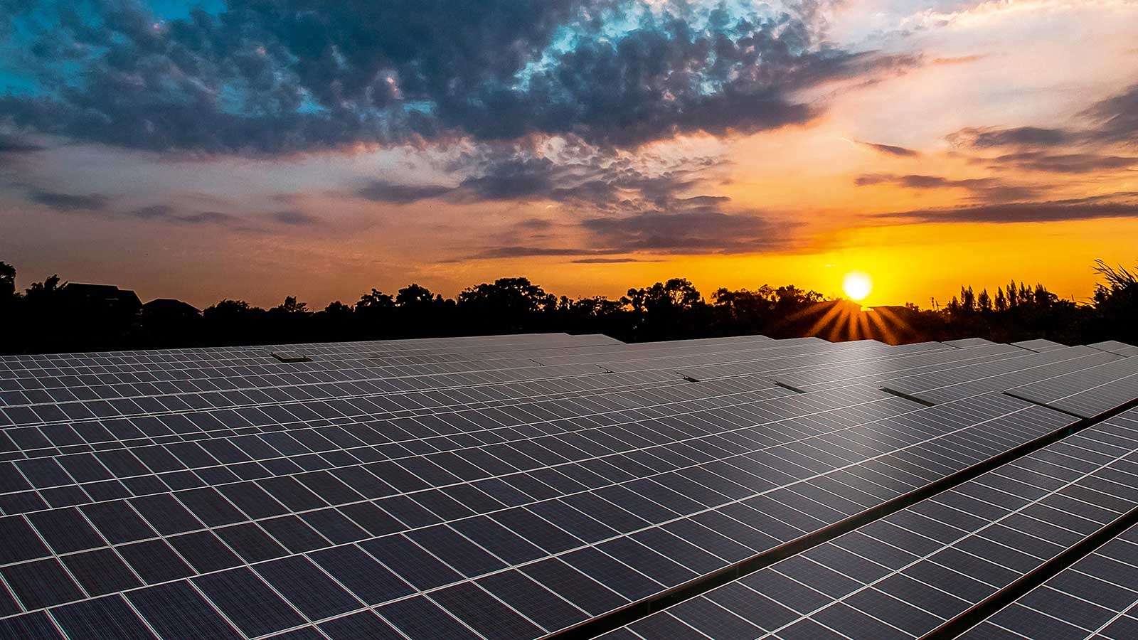 Solar panels at sunset in Nigeria